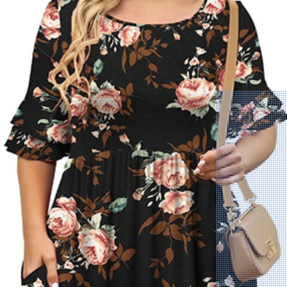 Tralilbee Women Plus Size 3x Dress Short Sleeve Pleated Swing Dress